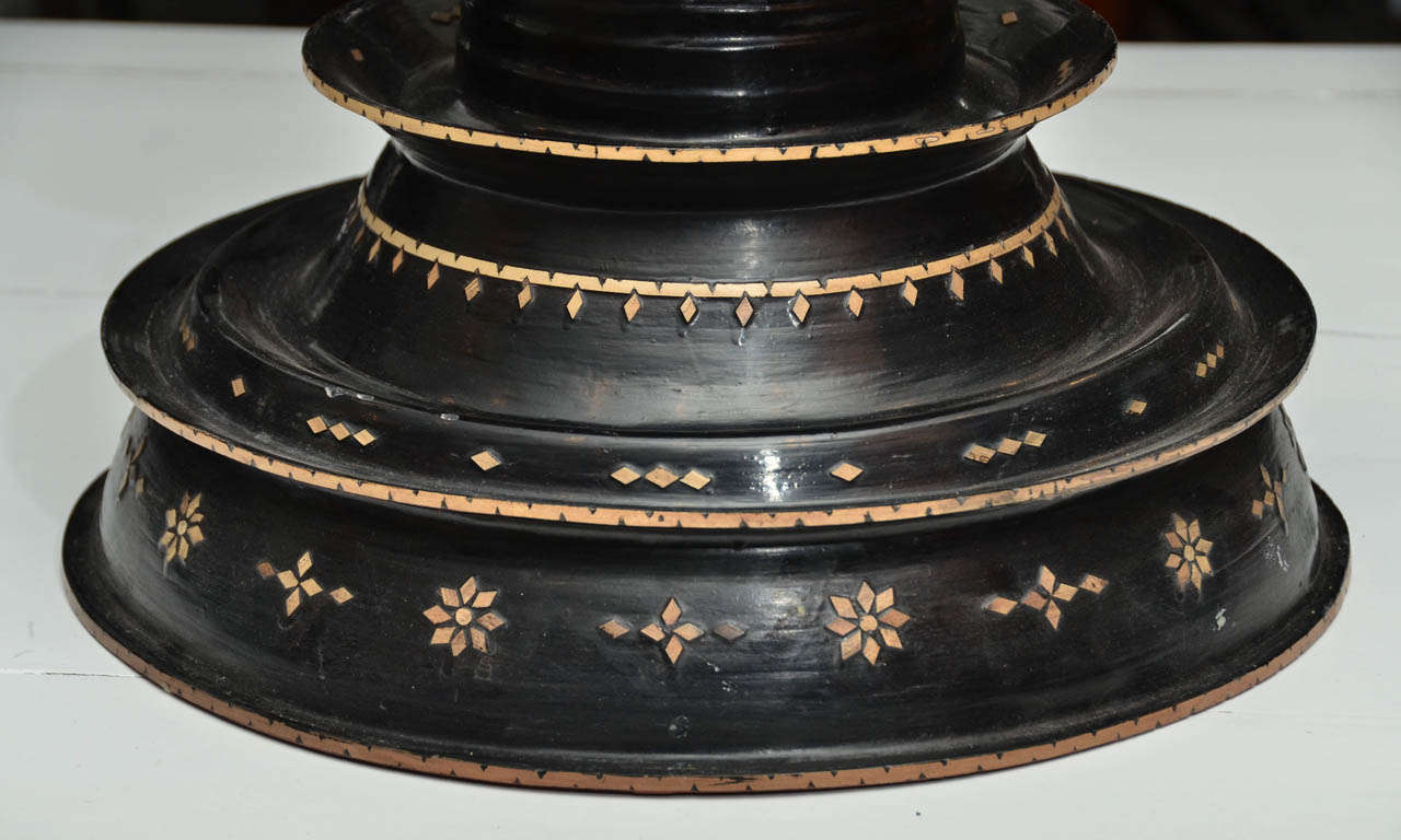 Late 19th century Black Lacquered Hsun Inlaid Lidded Offering, probably Burmese 3