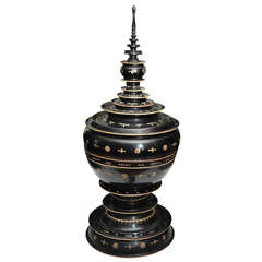 Late 19th century Black Lacquered Hsun Inlaid Lidded Offering, probably Burmese