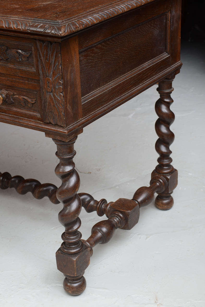 English Oak Desk with Barley Twist Legs and Stretcher, 19th Century 7