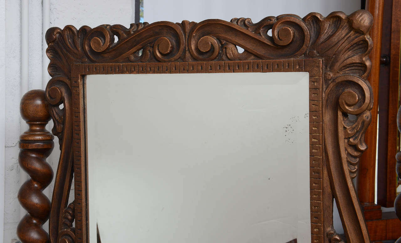 British English Cheval, Dressing Mirror with Single Drawer, Hand-Carved, 19th Century For Sale