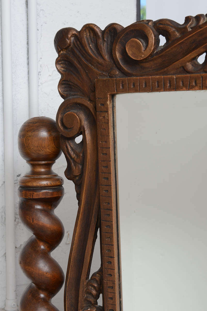 English Cheval, Dressing Mirror with Single Drawer, Hand-Carved, 19th Century In Good Condition For Sale In West Palm Beach, FL