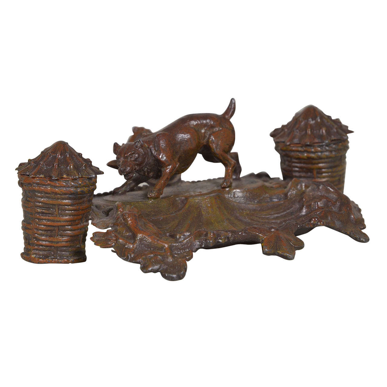 Dog and Lizards Metal Inkwell For Sale