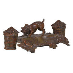 Dog and Lizards Metal Inkwell