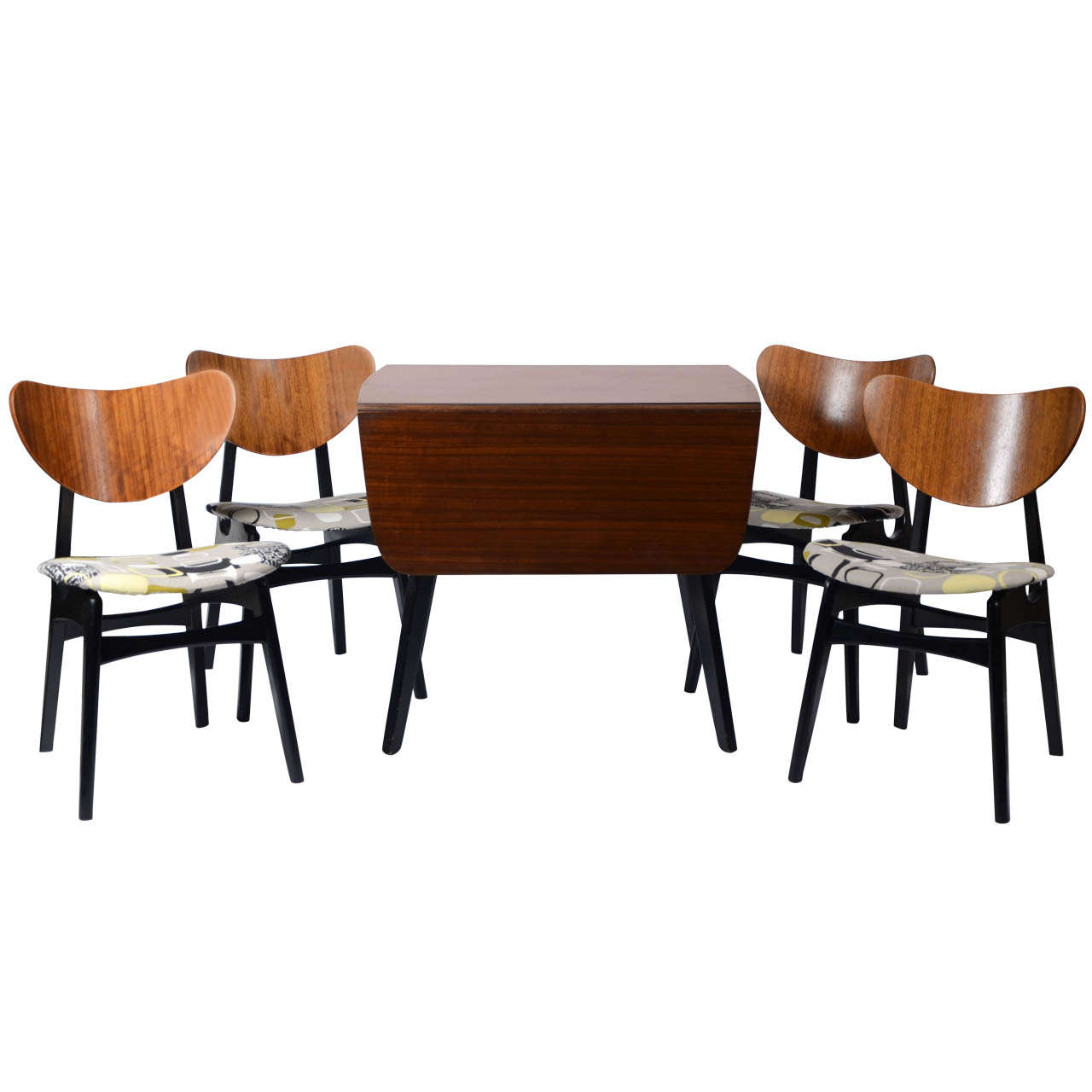 Teak and Ebonised Dining Table with Four Matching Chairs For Sale