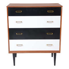 Teak and Colored Veneer Chest of Drawers