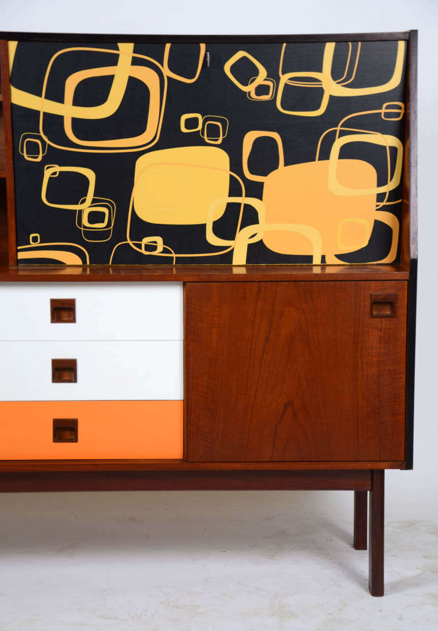 Modern Teak Sideboard with Colored And Graphic Veneer