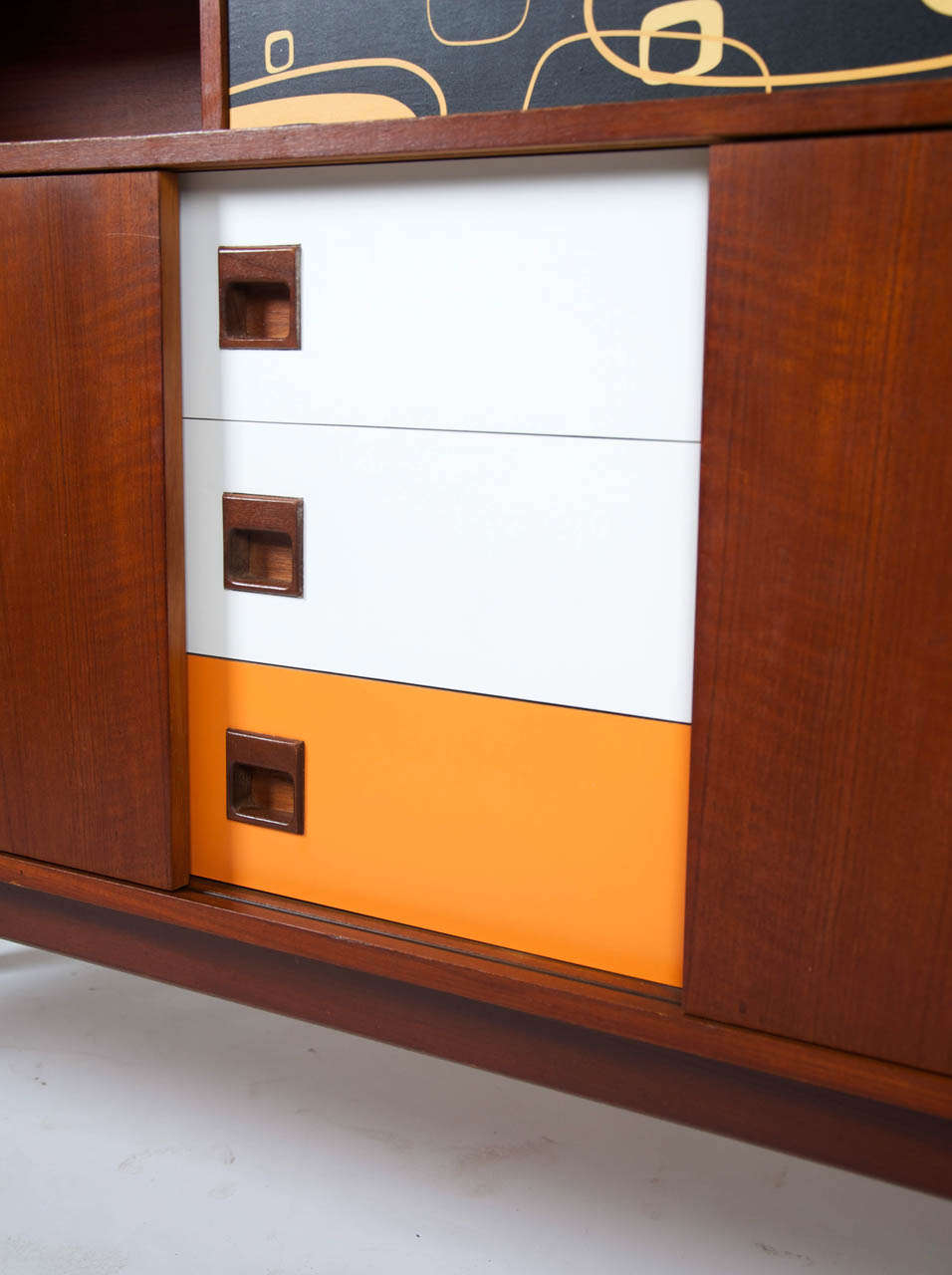 Late 20th Century Teak Sideboard with Colored And Graphic Veneer