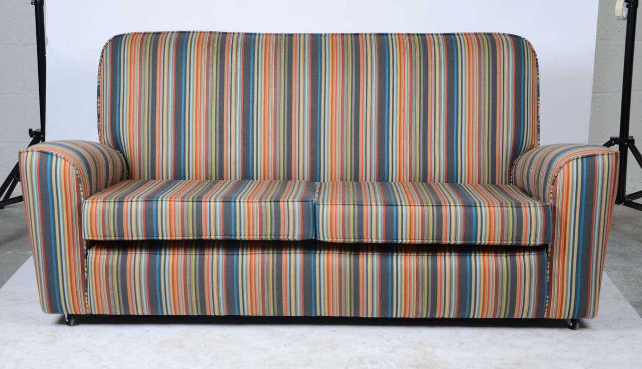 An Original British 1950's Three-Piece Suite Reupholstered in Paul Smith Fabric