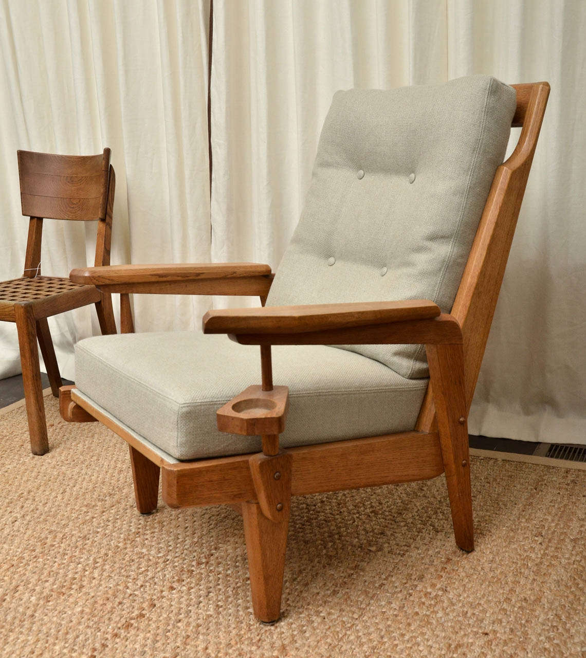 Upholstered Oak Armchair by Guillerme et Chambron 4