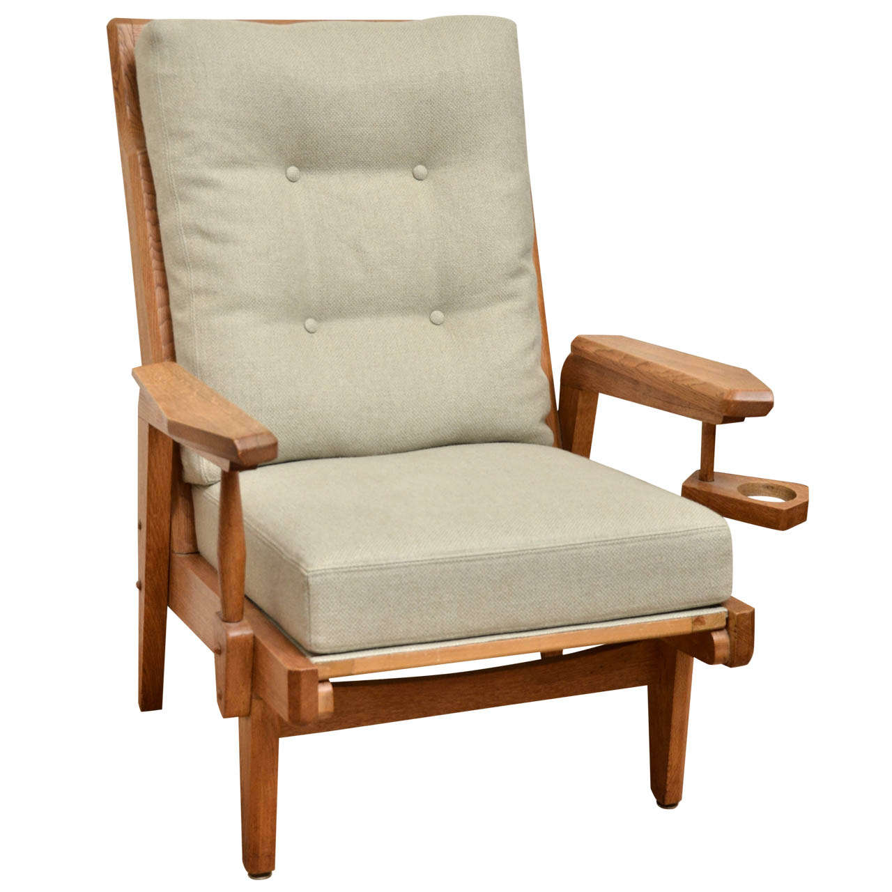 Upholstered Oak Armchair by Guillerme et Chambron