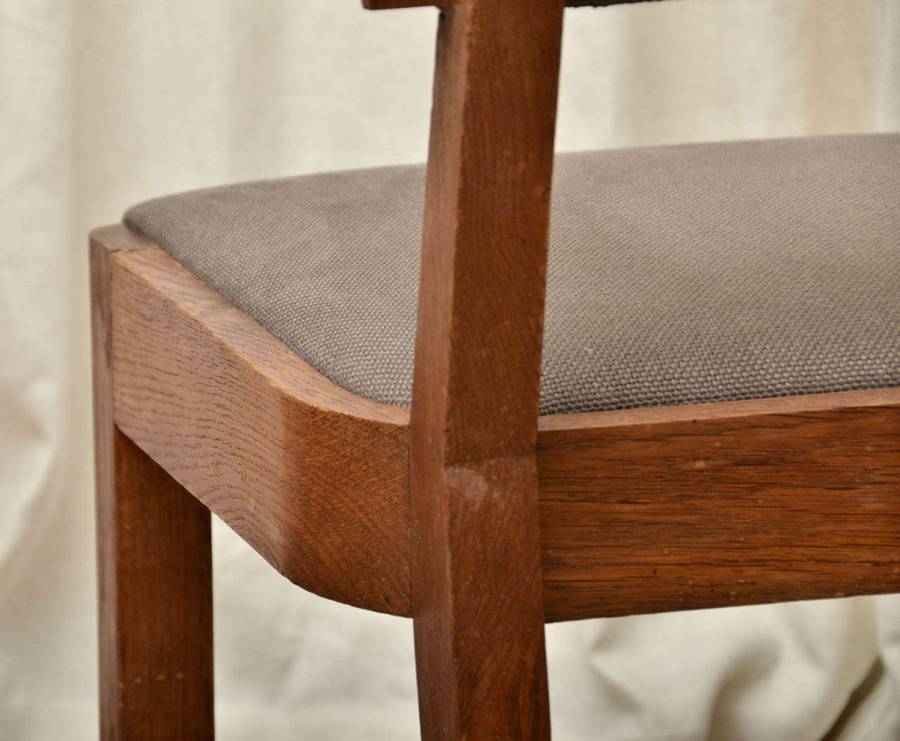 Oak Set of Six Upholstered Dining Chairs by Charles Dudouyt