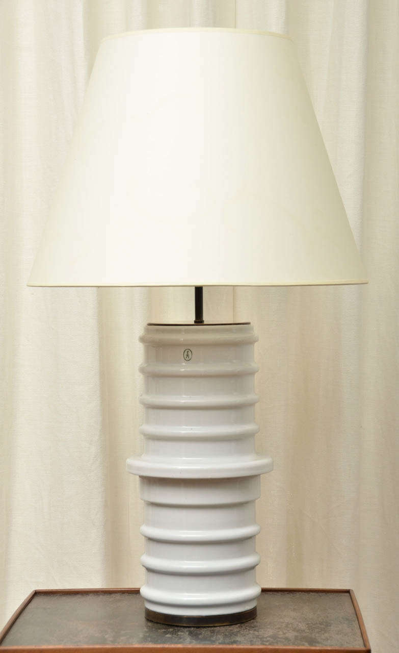 Porcelain Pipe Insulator Coverted into Lamp with Contempory Bronze Base