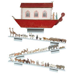 Large Turn of the Century Carved and Painted Noah's Ark