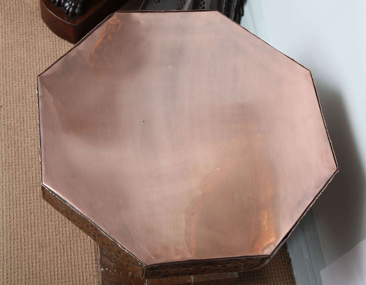 English Arts and Crafts Hammered Copper Octagonal Table 1