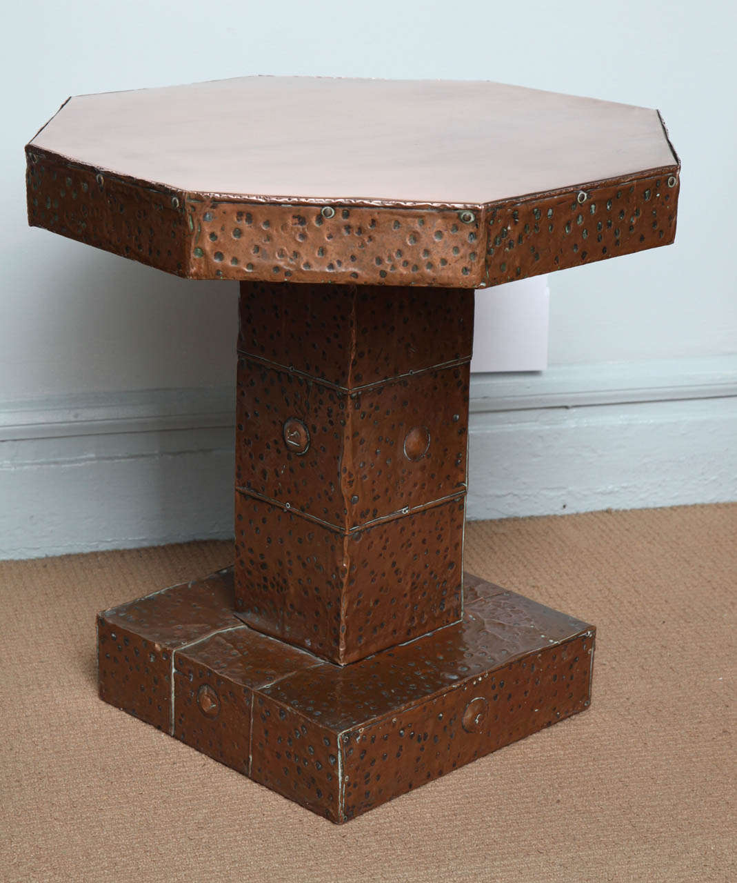 English Arts and Crafts Hammered Copper Octagonal Table 2