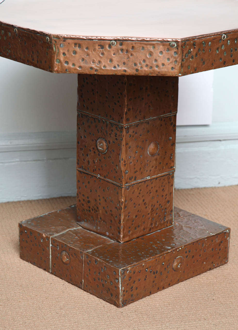 English Arts and Crafts Hammered Copper Octagonal Table 3