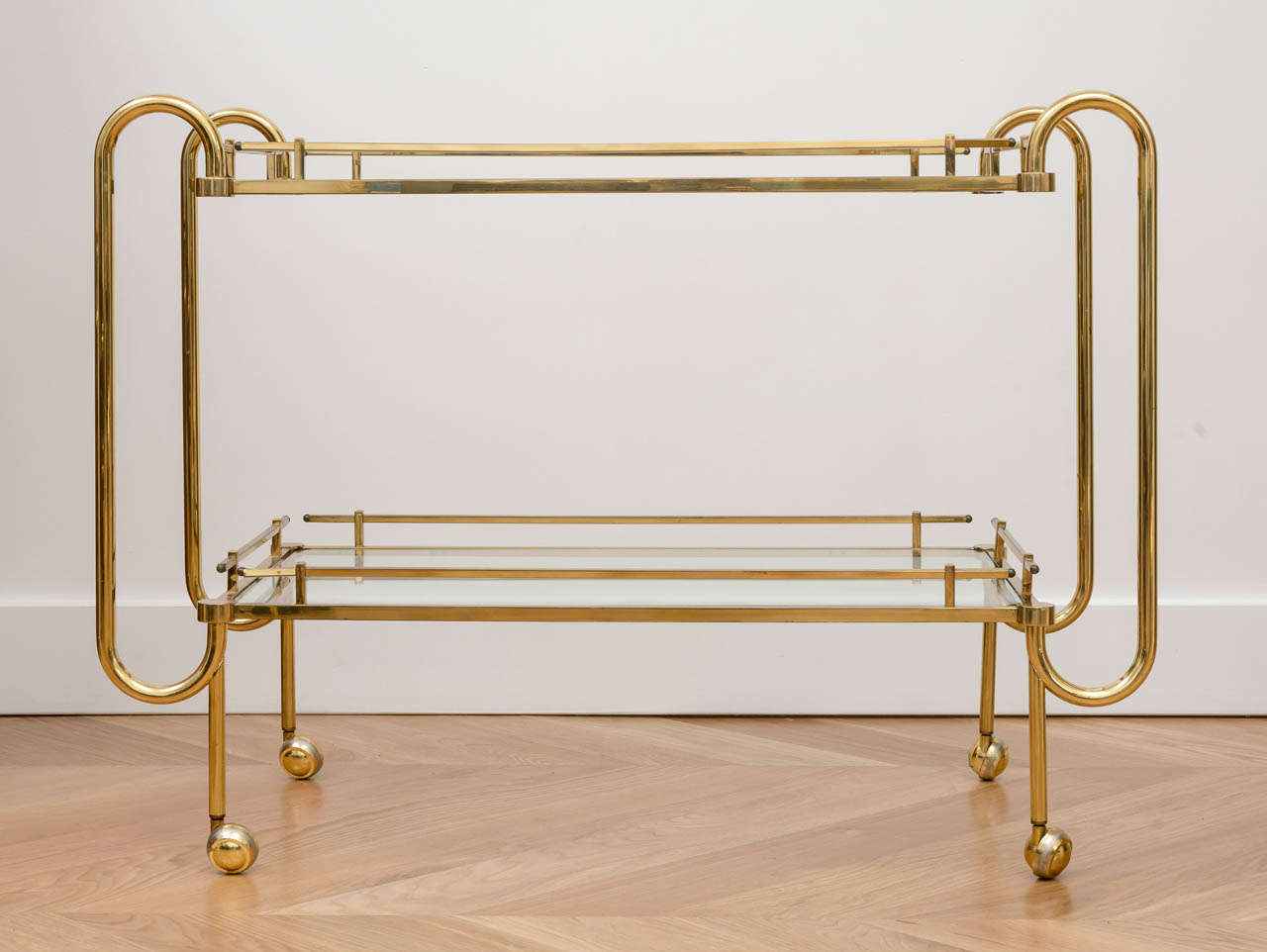 Beautiful Italian Brass Bar Cart In Excellent Condition In San Francisco, CA