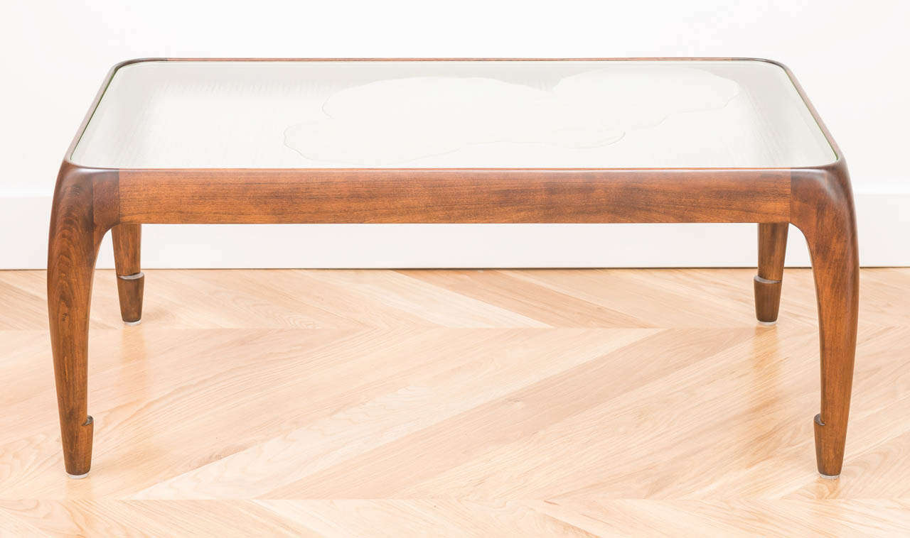 Italian Etched Glass Cocktail Table