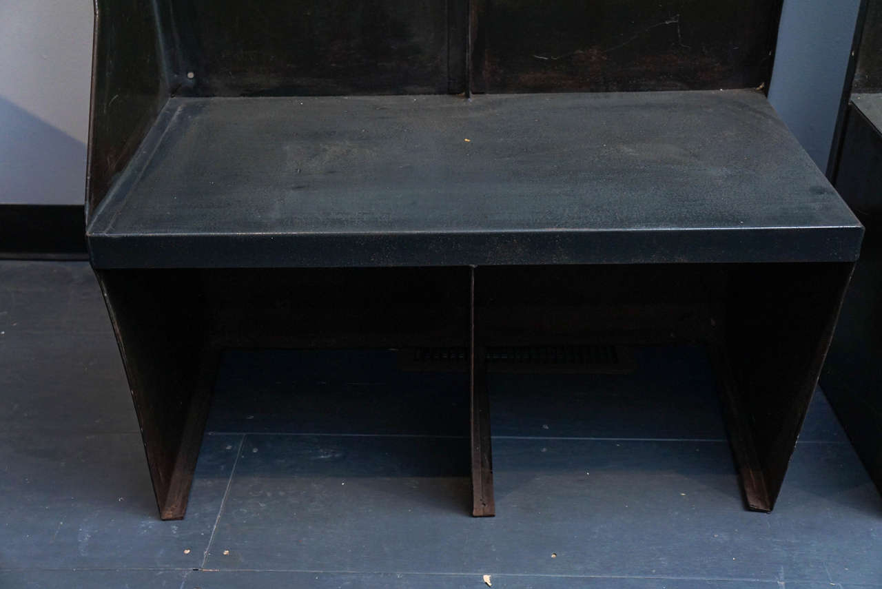 American Pair of Bold Metal Benches with Hooks