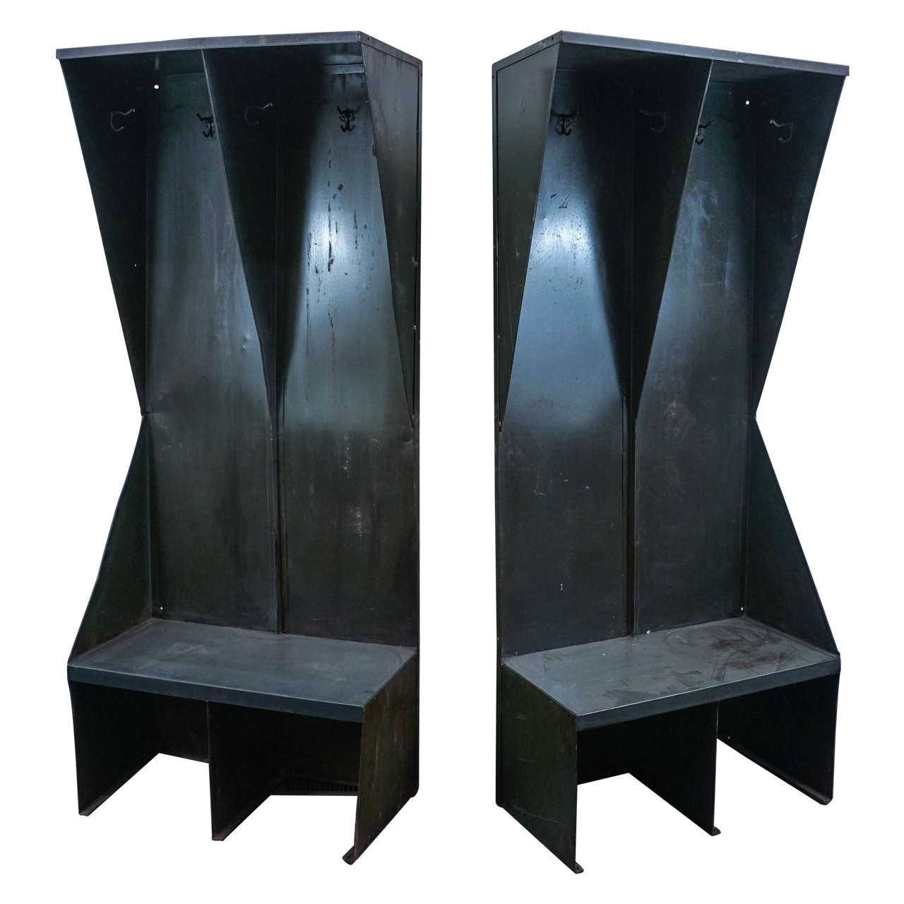 Pair of Bold Metal Benches with Hooks