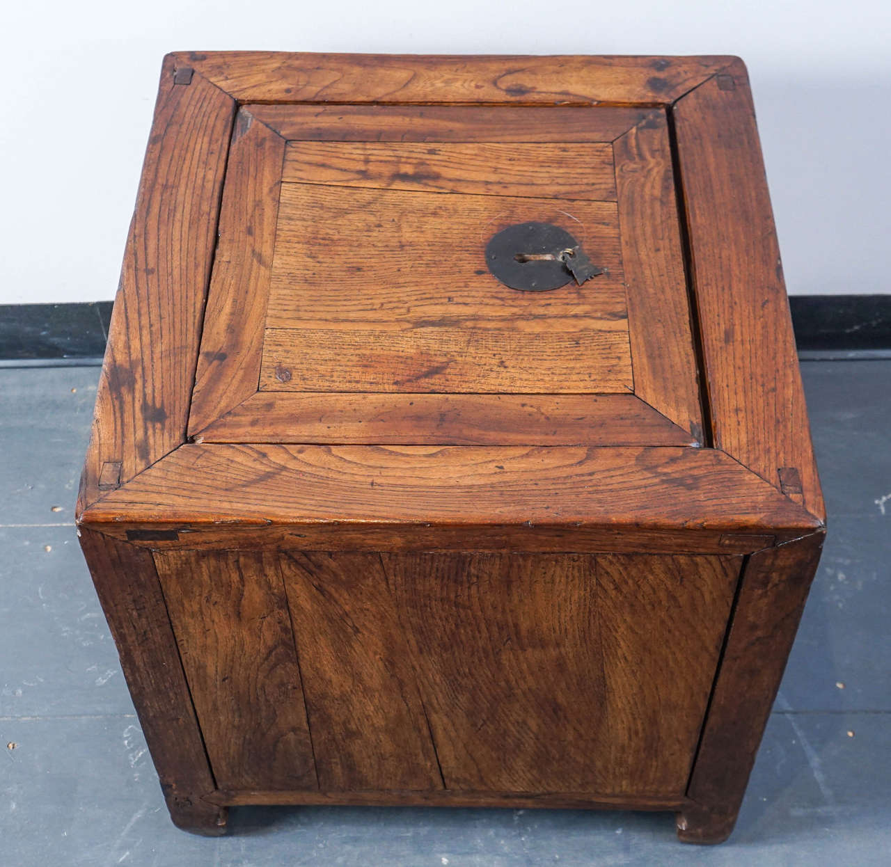 Chinese Pair of Elmwood Lidded Storage Boxes or End Tables