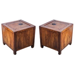 Pair of Elmwood Lidded Storage Boxes or End Tables