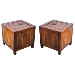 Pair of Elmwood Lidded Storage Boxes or End Tables 7