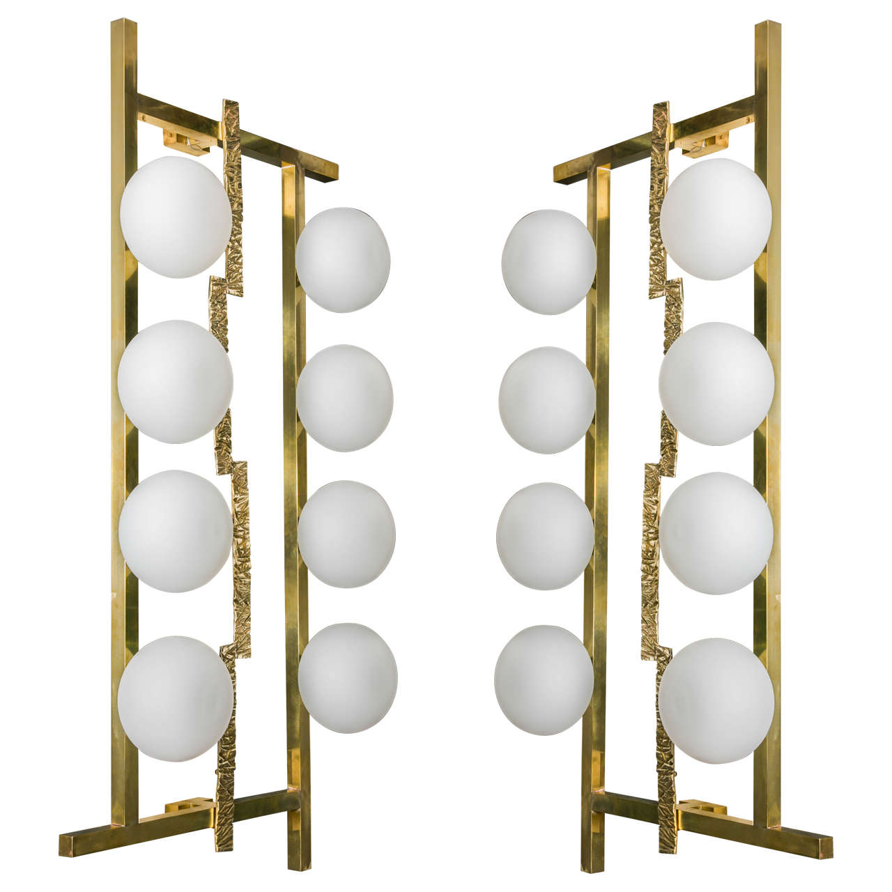 Vintage Brass Sconces with Eight Opaque Glass Globes