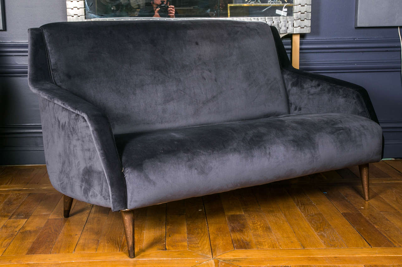 Mid-Century Modern Grey Velvet Vintage Salon Seats