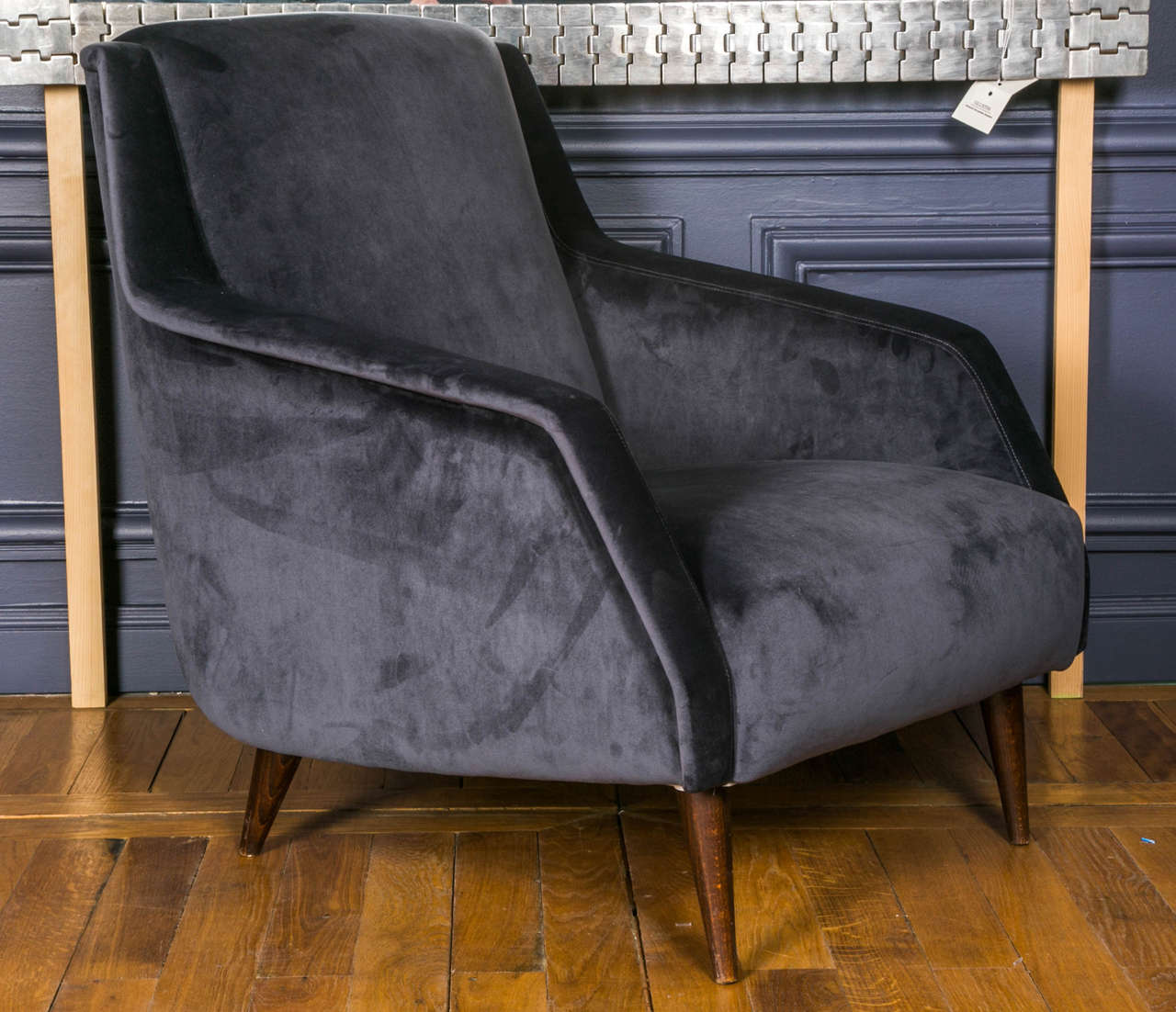Mid-20th Century Grey Velvet Vintage Salon Seats