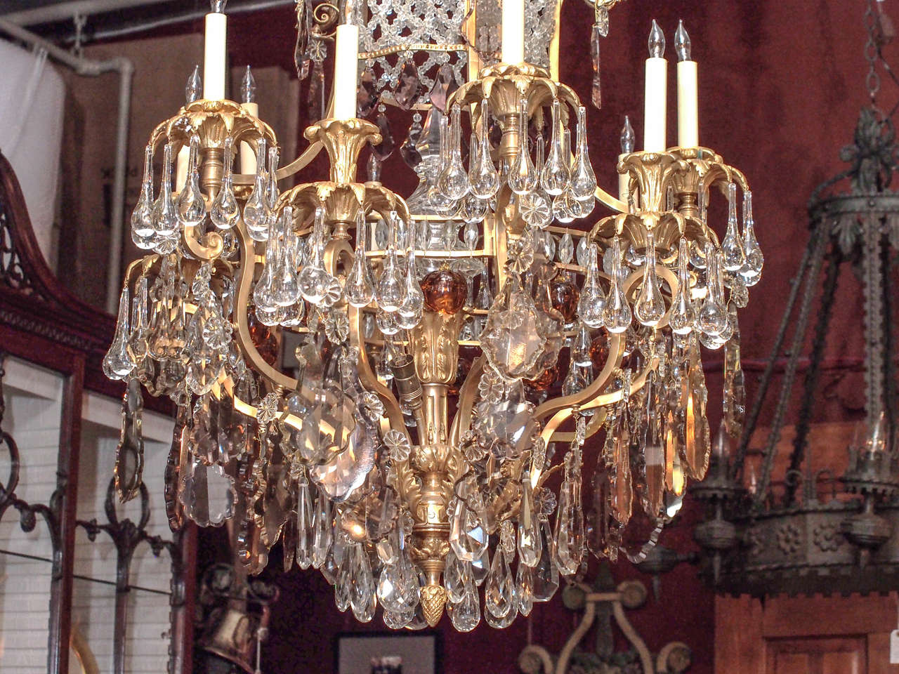 Crystal Antique French Napoleon III, Multi-Color Baccarat and Ormolu Chandelier For Sale