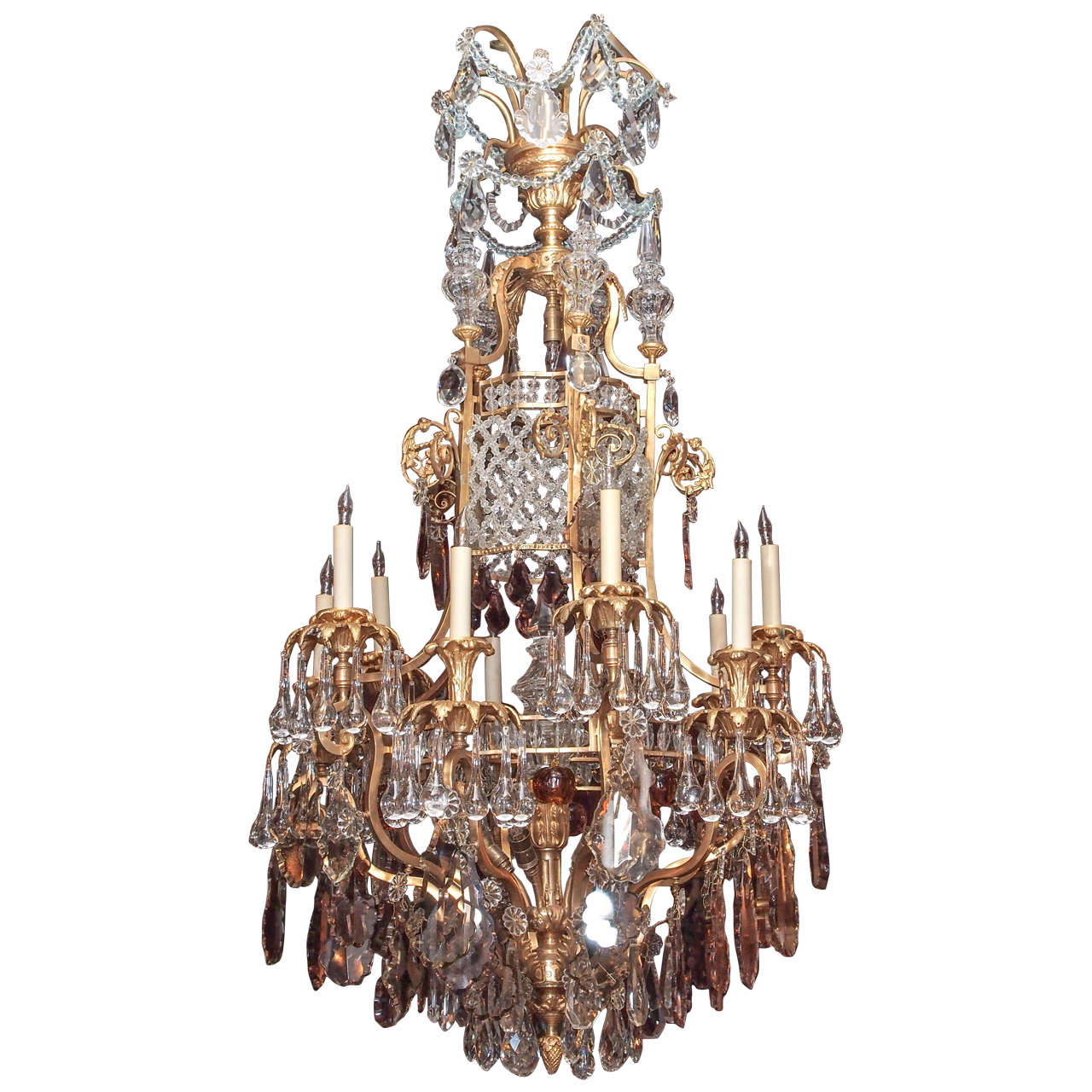 Antique French Napoleon III, Multi-Color Baccarat and Ormolu Chandelier For Sale