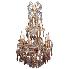 Antique French Napoleon III, Multi-Color Baccarat and Ormolu Chandelier