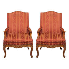 Pair Antique French Carved Fruitwood Armchairs