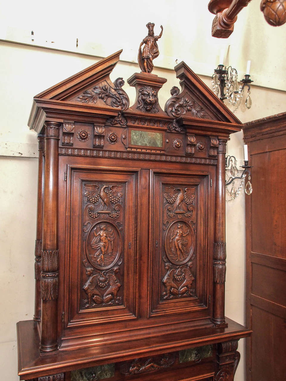 French Antique 19th Century Carved Walnut Francois I Cabinet
