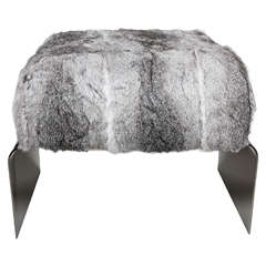 Luxe Mid-Century Modern Style Stool in Lapin Fur 