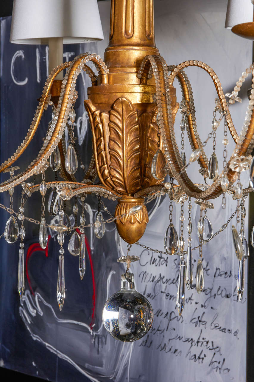 Hand-Carved Outstanding Hollywood Regency Large-Scale Chandelier with Cut Crystal Pendants