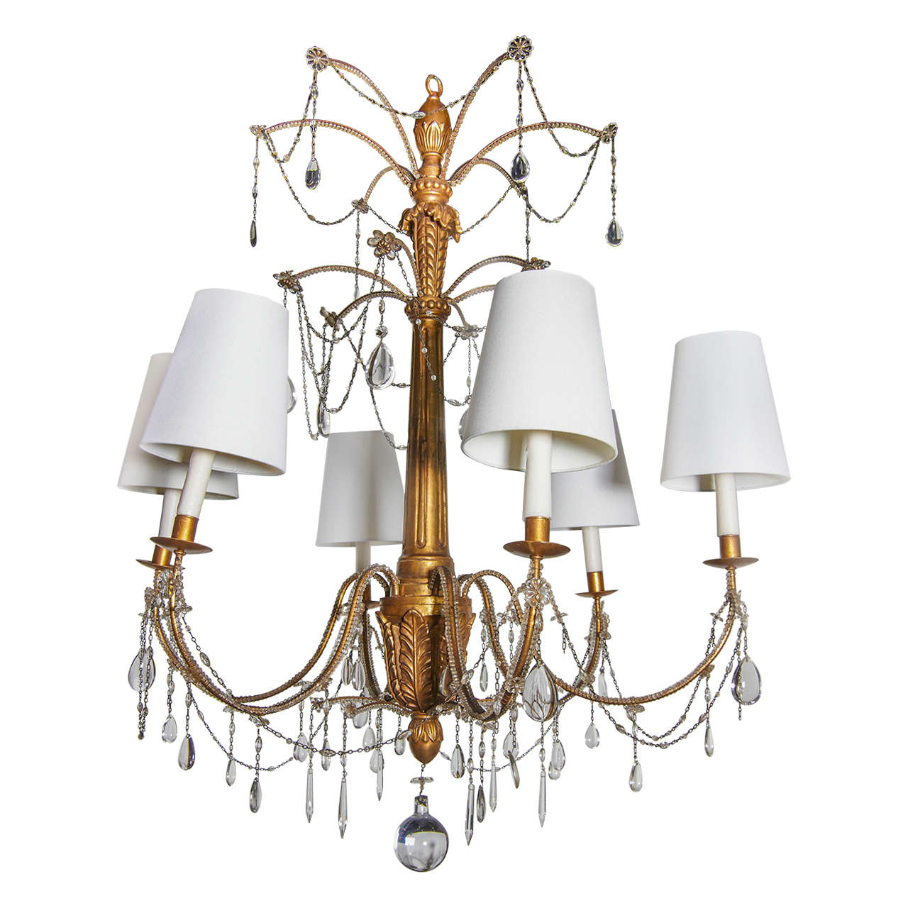 Outstanding Hollywood Regency Large-Scale Chandelier with Cut Crystal Pendants