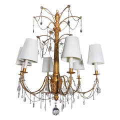 Outstanding Hollywood Regency Large-Scale Chandelier with Cut Crystal Pendants