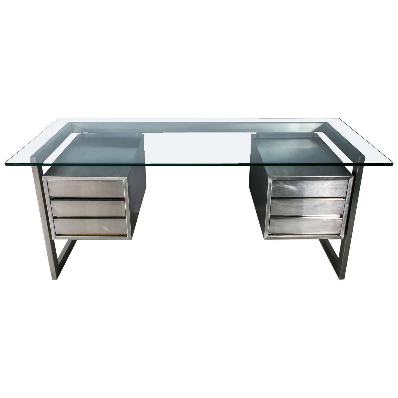 Bureau français en acier inoxydable de 1970