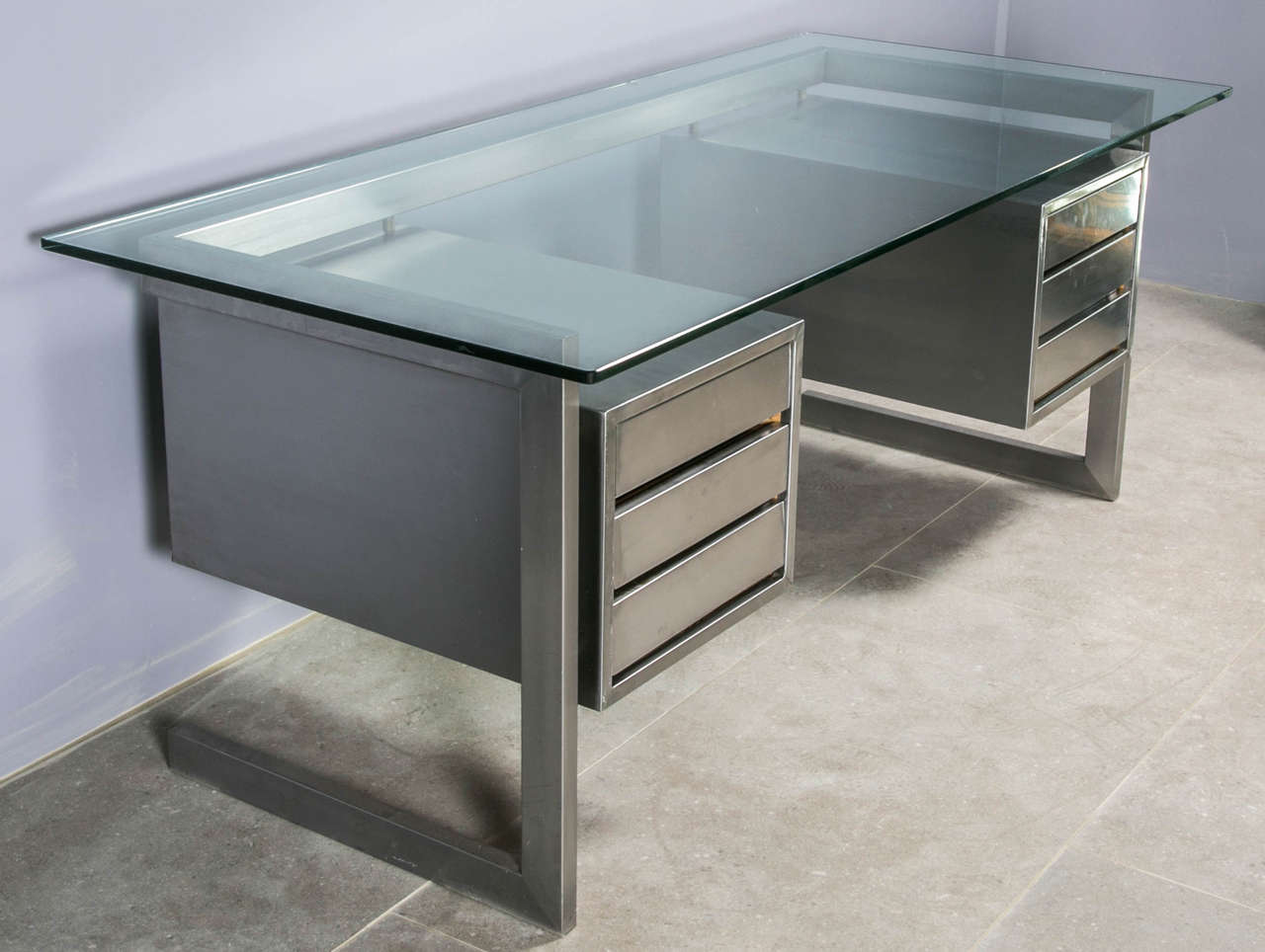 1970 French Stainless Steel Desk at 1stDibs