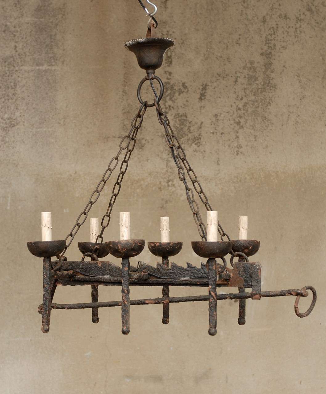 French Wrought Iron Six-Light Chandelier For Sale 6