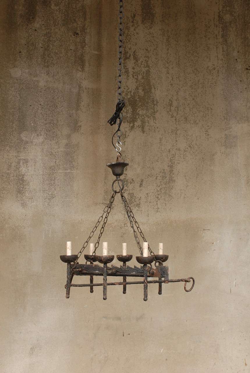 Sechs-Licht-Kronleuchter aus Schmiedeeisen