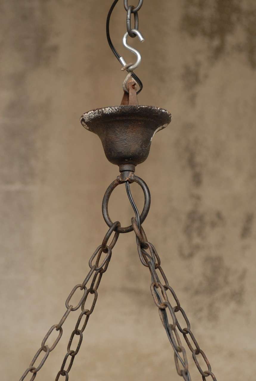 Mid-20th Century French Wrought Iron Six-Light Chandelier For Sale