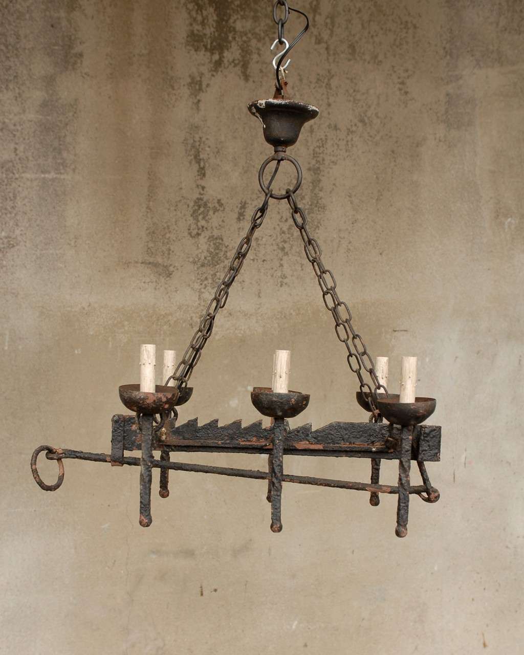 French Wrought Iron Six-Light Chandelier For Sale 4