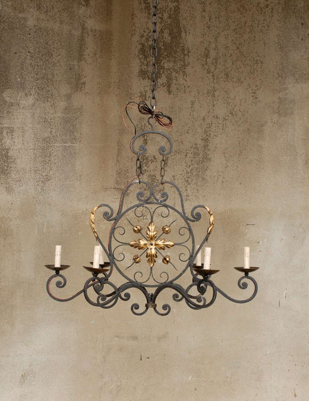 French Six-Light Forged Iron Chandelier 5