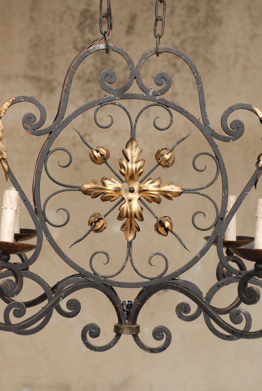 Mid-Century Modern French Six-Light Forged Iron Chandelier