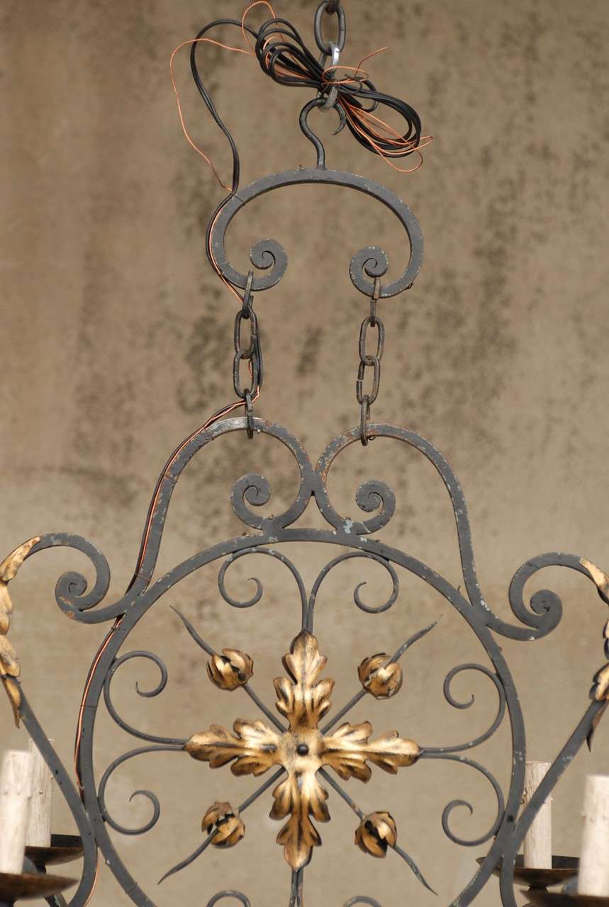 French Six-Light Forged Iron Chandelier In Good Condition In Atlanta, GA