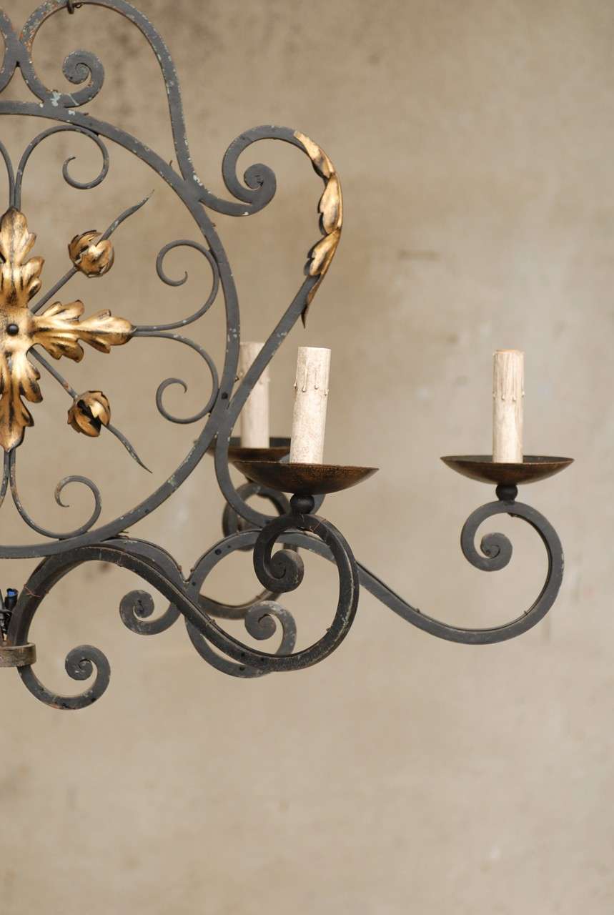 20th Century French Six-Light Forged Iron Chandelier