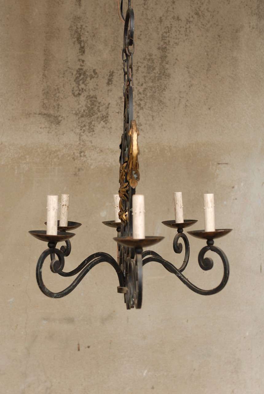 French Six-Light Forged Iron Chandelier 2